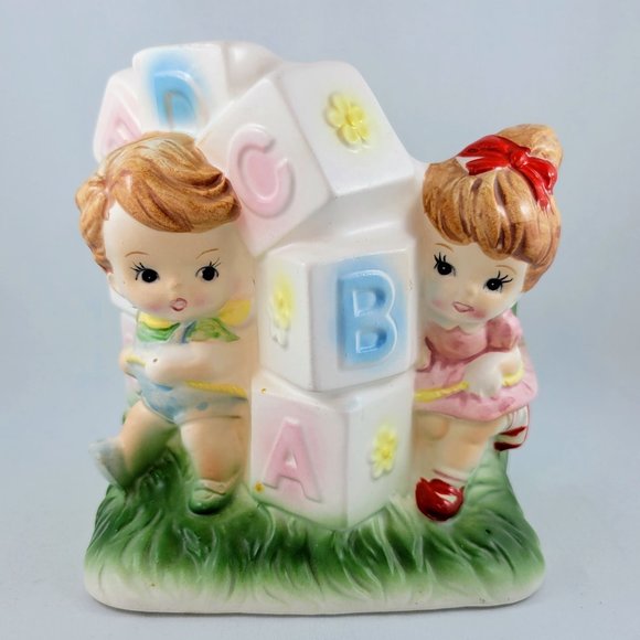 Planter Vintage Relpo Baby Blocks Children Japan #6575 Nursery Flowers Vase - Picture 1 of 11